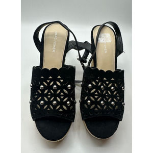Marc Fisher Shoes Women 9.5 Hata Wedge Sandal Espadrille Ankle Strap Cutout Stud